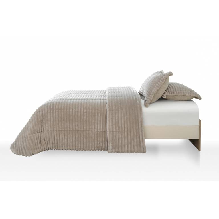 CONJUNTO EDREDON JACQUARD RAYAS CON BORREGUILLO beige