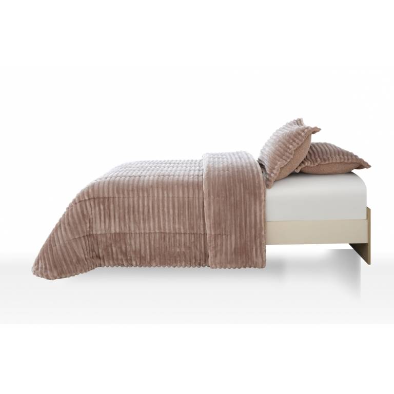 CONJUNTO EDREDON JACQUARD RAYAS CON BORREGUILLO rosa