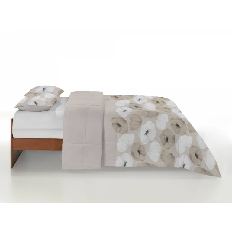 CONJUNTO EDREDON ESTAMPADO AMAPOLAS beige