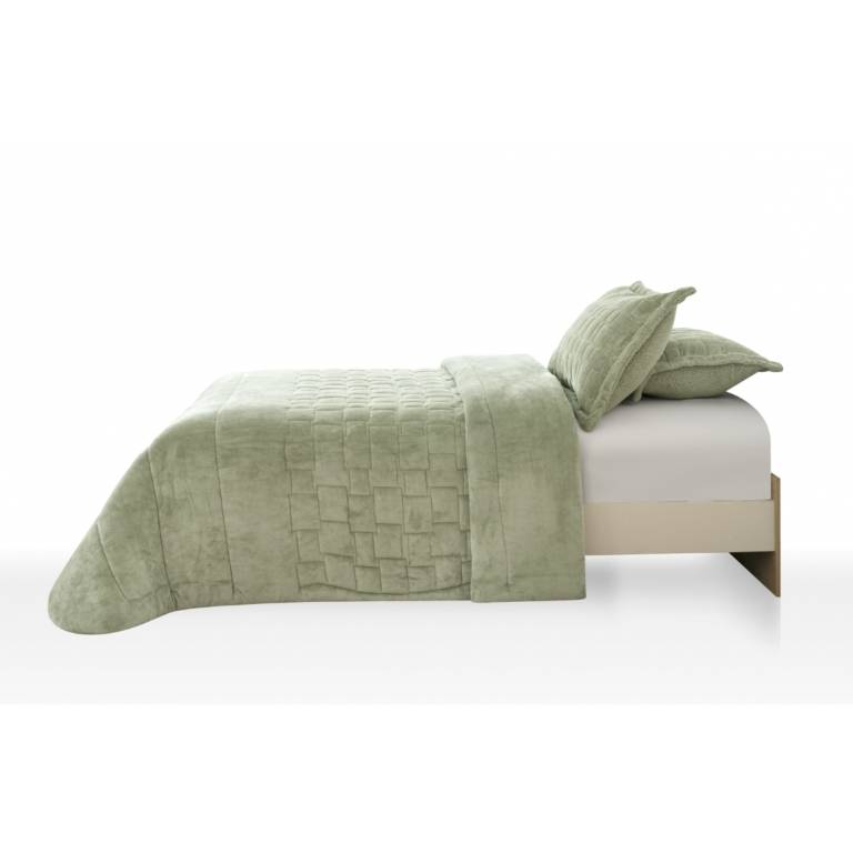 CONJUNTO EDREDON CORALINA LISO CON BORREGUILLO (verde, Cama 135:235x270)