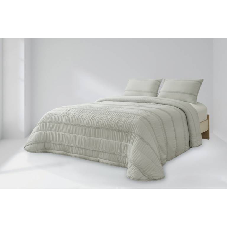 CONJUNTO EDREDÓN PLISADO Y FUNDAS DE COJÍN (gris, Cama 135:235x270)