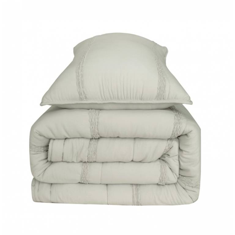 CONJUNTO EDREDÓN PLISADO Y FUNDAS DE COJÍN (gris, Cama 135:235x270)