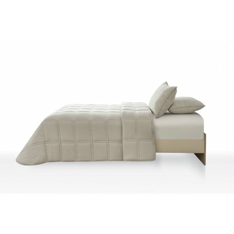 CONJUNTO EDREDÓN BORDADO GEOMÉTRICO Y FUNDAS DE COJÍN (beige, Cama 090:180x270)