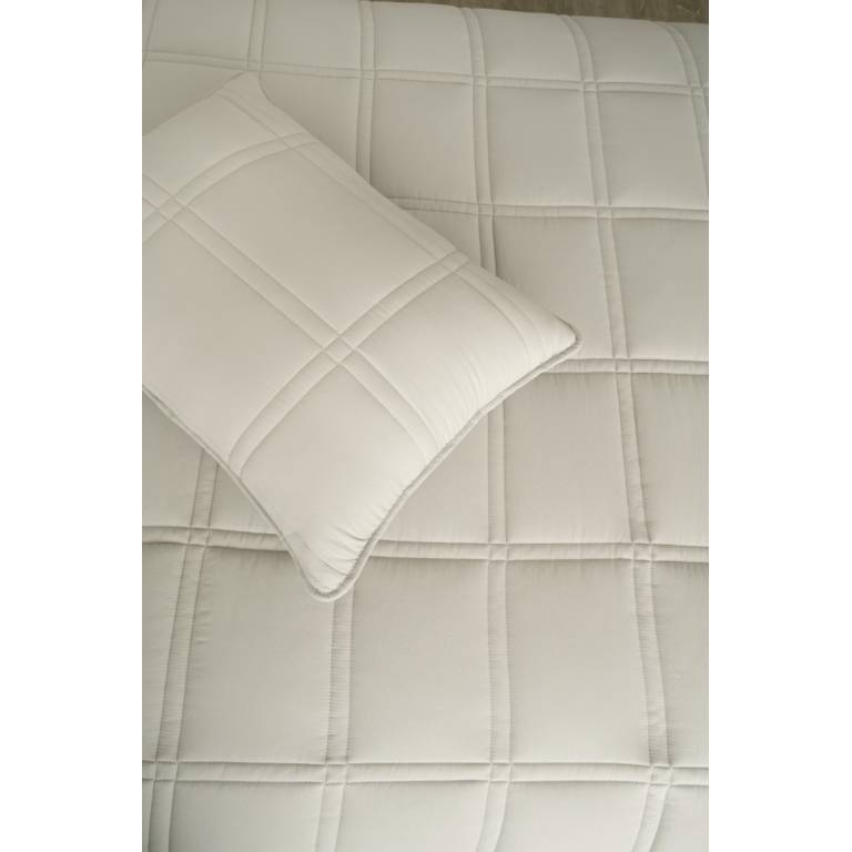 CONJUNTO EDREDÓN BORDADO GEOMÉTRICO Y FUNDAS DE COJÍN (beige, Cama 135:235x270)