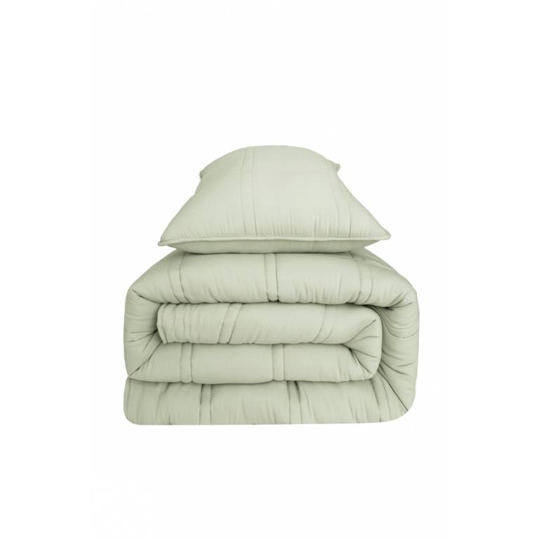 CONJUNTO EDREDÓN BORDADO GEOMÉTRICO Y FUNDAS DE COJÍN (verde, Cama 180:280x270)