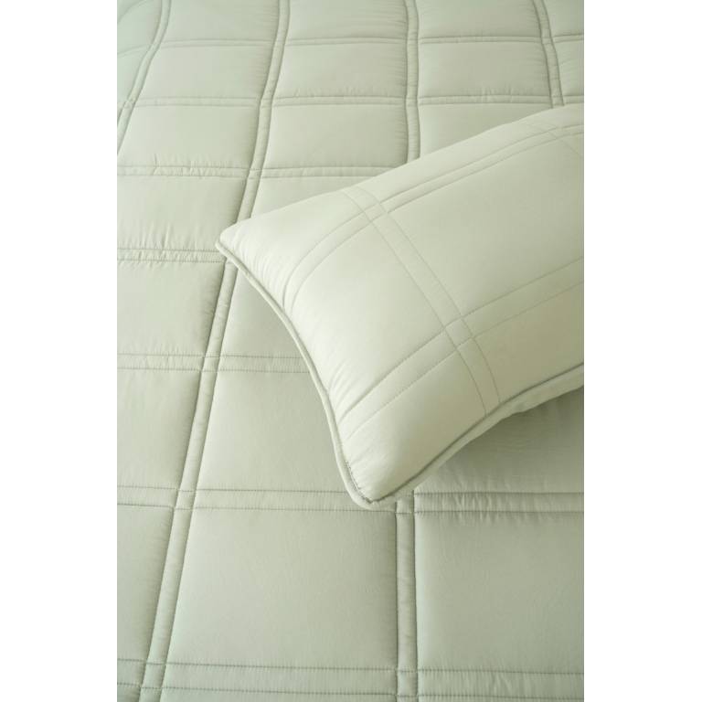 CONJUNTO EDREDÓN BORDADO GEOMÉTRICO Y FUNDAS DE COJÍN (verde, Cama 180:280x270)