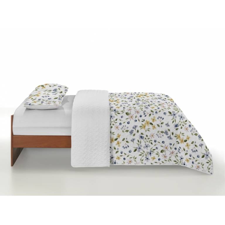 CONJUNTO COLCHA BOUTI ESTAMPADO DE FLORES Y FUNDAS DE COJÍN (azul, Cama 135:235x270)
