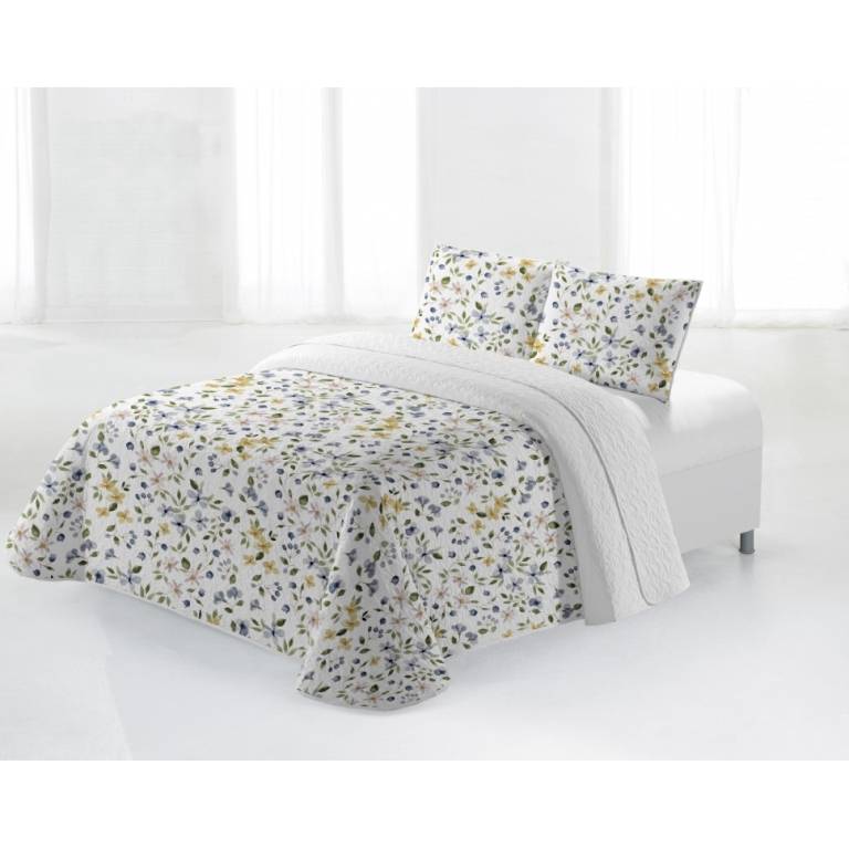 CONJUNTO COLCHA BOUTI ESTAMPADO DE FLORES Y FUNDAS DE COJÍN (azul, Cama 135:235x270)