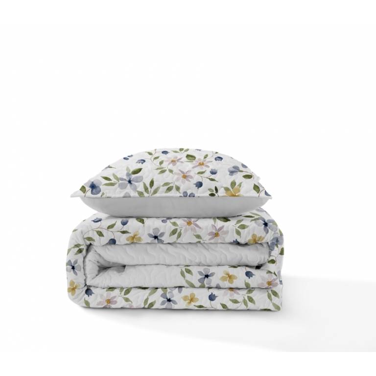 CONJUNTO COLCHA BOUTI ESTAMPADO DE FLORES Y FUNDAS DE COJÍN (azul, Cama 135:235x270)