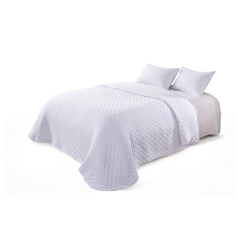 CONJUNTO COLCHA TACTO SUAVE Y FUNDAS DE COJÍN (blanco, Cama 150:250x270)