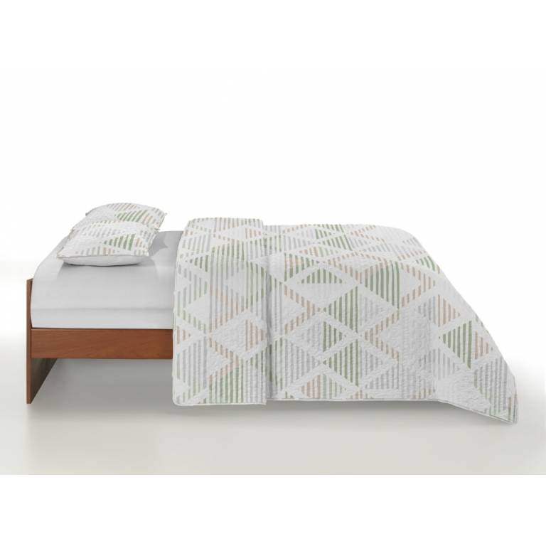 CONJUNTO COLCHA BOUTI ESTAMPADO GEOMETRICO Y FUNDAS DE COJÍN verde