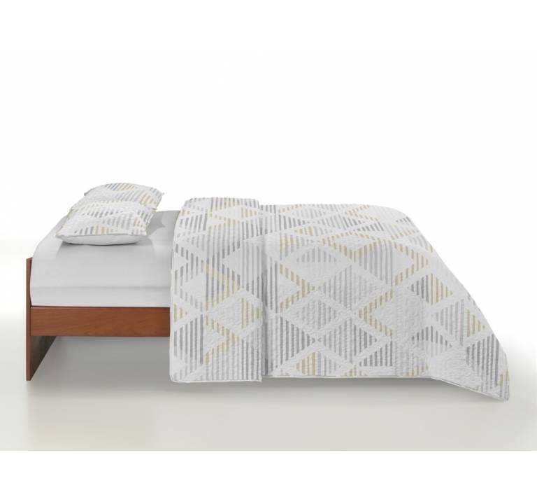 CONJUNTO COLCHA BOUTI ESTAMPADO GEOMETRICO Y FUNDAS DE COJÍN