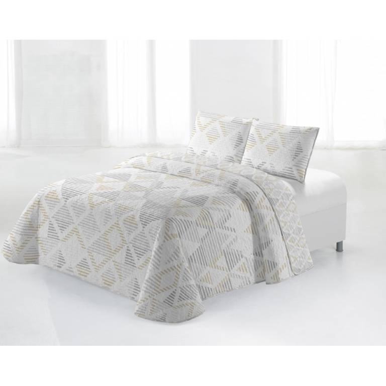 CONJUNTO COLCHA BOUTI ESTAMPADO GEOMETRICO Y FUNDAS DE COJÍN (amarillo, Cama 090:180x270)