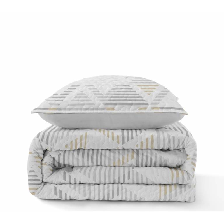 CONJUNTO COLCHA BOUTI ESTAMPADO GEOMETRICO Y FUNDAS DE COJÍN (amarillo, Cama 090:180x270)