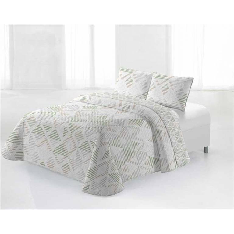 CONJUNTO COLCHA BOUTI ESTAMPADO GEOMETRICO Y FUNDAS DE COJÍN (verde, Cama 090:180x270)