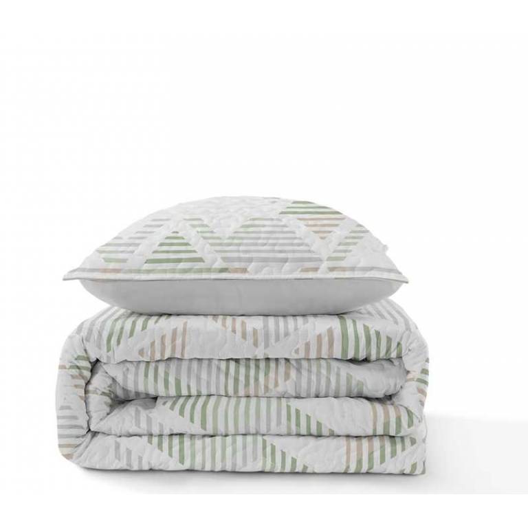 CONJUNTO COLCHA BOUTI ESTAMPADO GEOMETRICO Y FUNDAS DE COJÍN (verde, Cama 090:180x270)