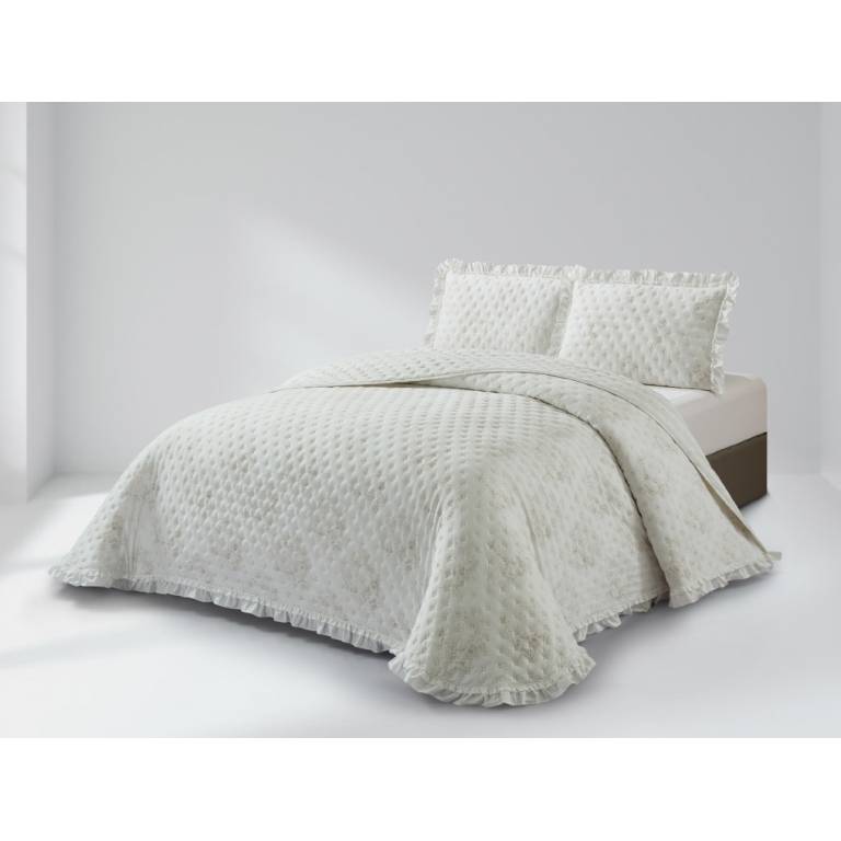 CONJUNTO COLCHA ESTAMPADO TOILE DE JOUY CON VOLANTE (beige, Cama 135:235x270)