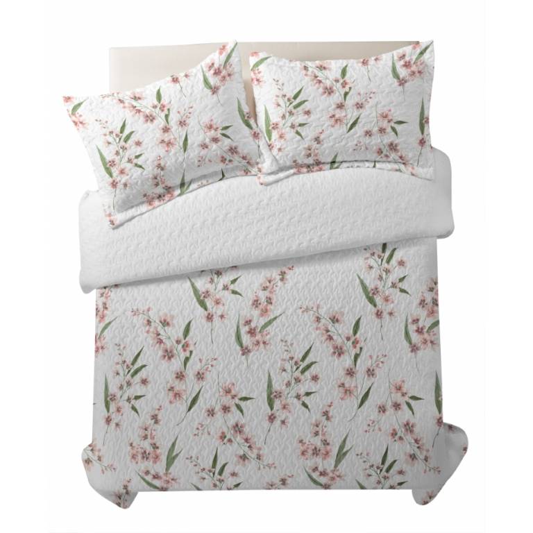 CONJUNTO COLCHA BOUTI ESTAMPADO DE FLORES Y FUNDAS DE COJÍN (nude, Cama 135:235x270)