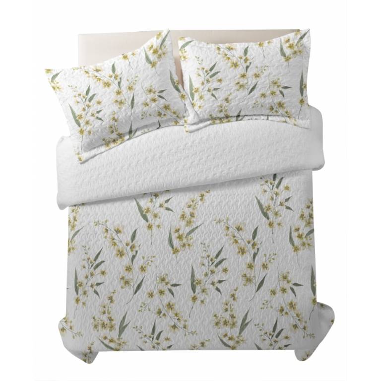 CONJUNTO COLCHA BOUTI ESTAMPADO DE FLORES Y FUNDAS DE COJÍN (amarillo, Cama 180:280x270)