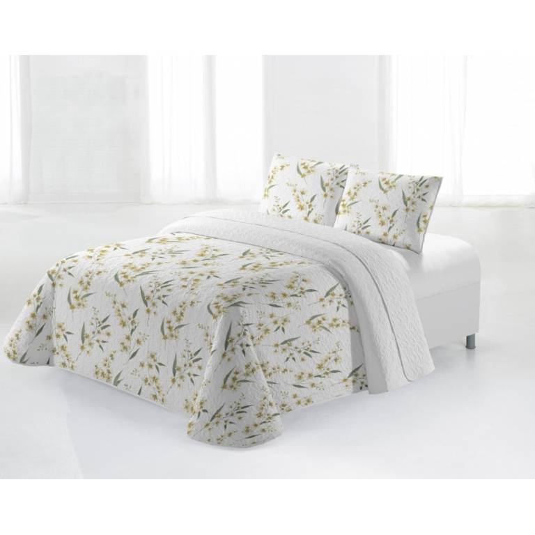 CONJUNTO COLCHA BOUTI ESTAMPADO DE FLORES Y FUNDAS DE COJÍN (amarillo, Cama 180:280x270)