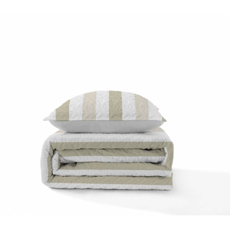 CONJUNTO COLCHA BOUTI ESTAMPADO RAYAS Y FUNDAS DE COJÍN (beige, Cama 135:235x270)