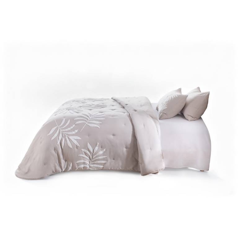 CONJUNTO EDREDÓN BORDADO DE RAMAS BORDADAS EN RELIEVE (beige, Cama 200:300x270)