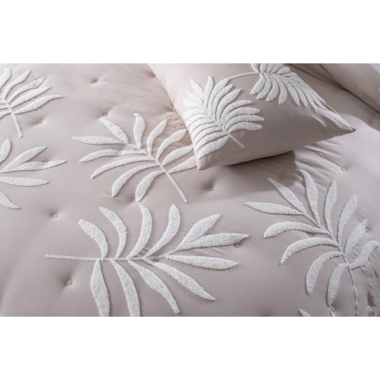 CONJUNTO EDREDÓN BORDADO DE RAMAS BORDADAS EN RELIEVE (beige, Cama 200:300x270)