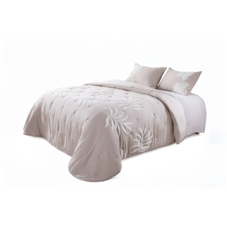 CONJUNTO EDREDÓN BORDADO DE RAMAS BORDADAS EN RELIEVE (beige, Cama 200:300x270)