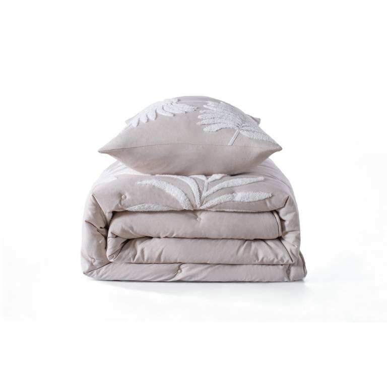 CONJUNTO EDREDÓN BORDADO DE RAMAS BORDADAS EN RELIEVE (beige, Cama 200:300x270)