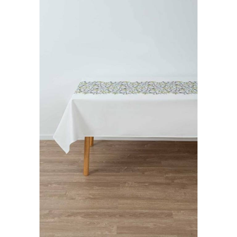 MANTEL ESTAMPADO FRANJA FLORES (amarillo, 140x200)