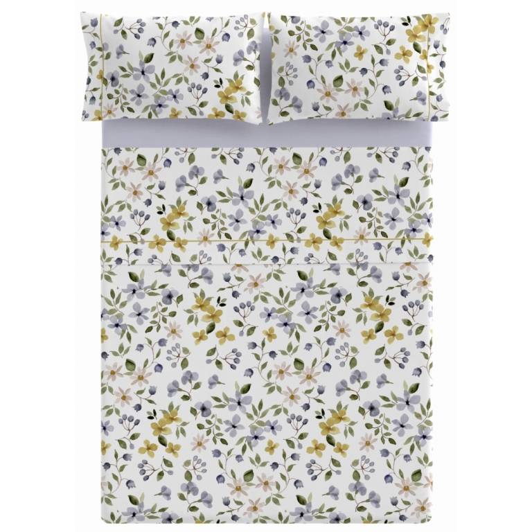 JUEGO SÁBANAS FLORES 3 PIEZAS (azul, Cama 180:270x270)