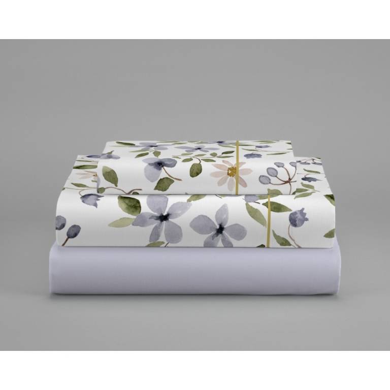 JUEGO SÁBANAS FLORES 3 PIEZAS (azul, Cama 180:270x270)