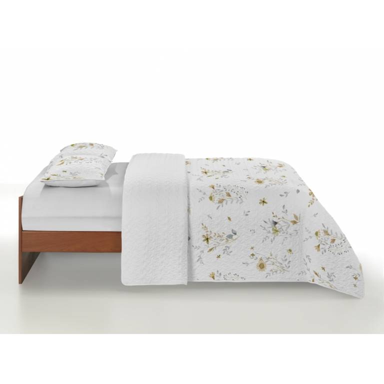 CONJUNTO COLCHA BOUTI ESTAMPADO DE FLORES Y FUNDAS DE COJÍN (amarillo, Cama 090:180x270)