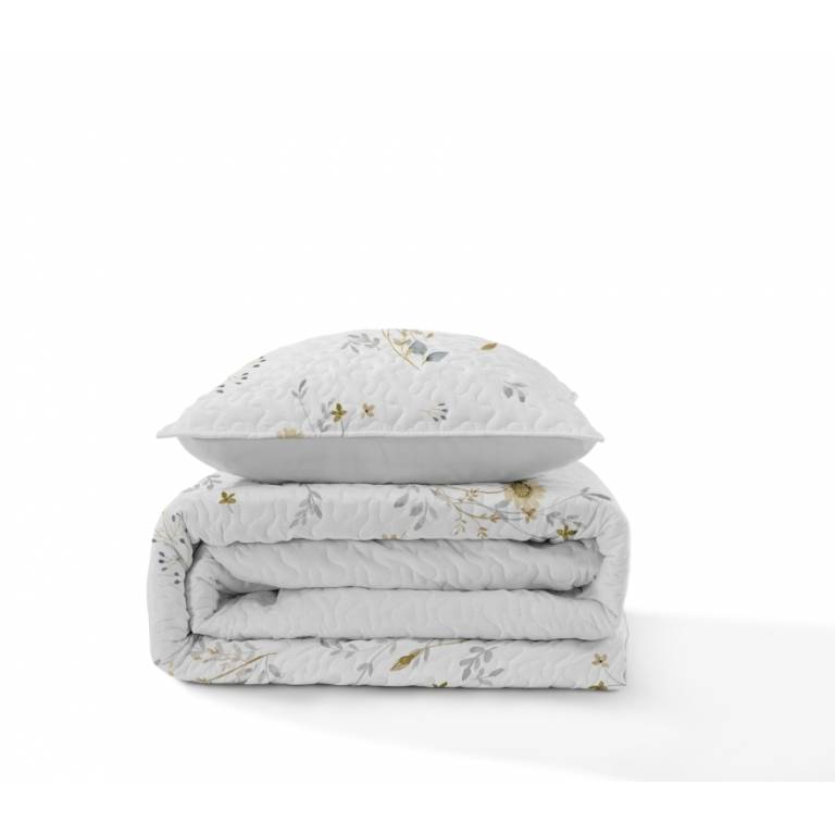 CONJUNTO COLCHA BOUTI ESTAMPADO DE FLORES Y FUNDAS DE COJÍN (amarillo, Cama 090:180x270)