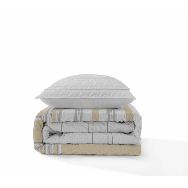 CONJUNTO COLCHA BOUTI ESTAMPADO DE RAYAS Y FUNDAS DE COJÍN (amarillo, Cama 090:180x270)