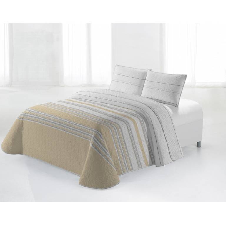 CONJUNTO COLCHA BOUTI ESTAMPADO DE RAYAS Y FUNDAS DE COJÍN (amarillo, Cama 090:180x270)