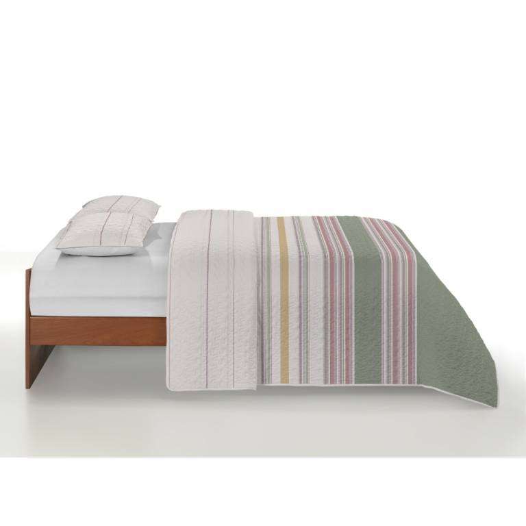 CONJUNTO COLCHA BOUTI ESTAMPADO DE RAYAS Y FUNDAS DE COJÍN (verde, Cama 090:180x270)