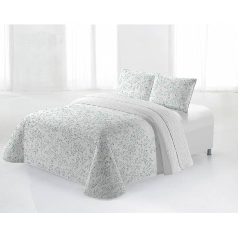 CONJUNTO COLCHA BOUTI ESTAMPADO FLORES Y FUNDAS DE COJÍN (azul, Cama 180:280x270)