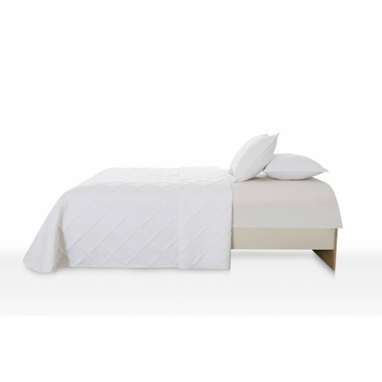 CONJUNTO COLCHA BORDADA A CUADROS TACTO SUAVE Y FUNDAS DE COJÍN (blanco, Cama 150:250x270)