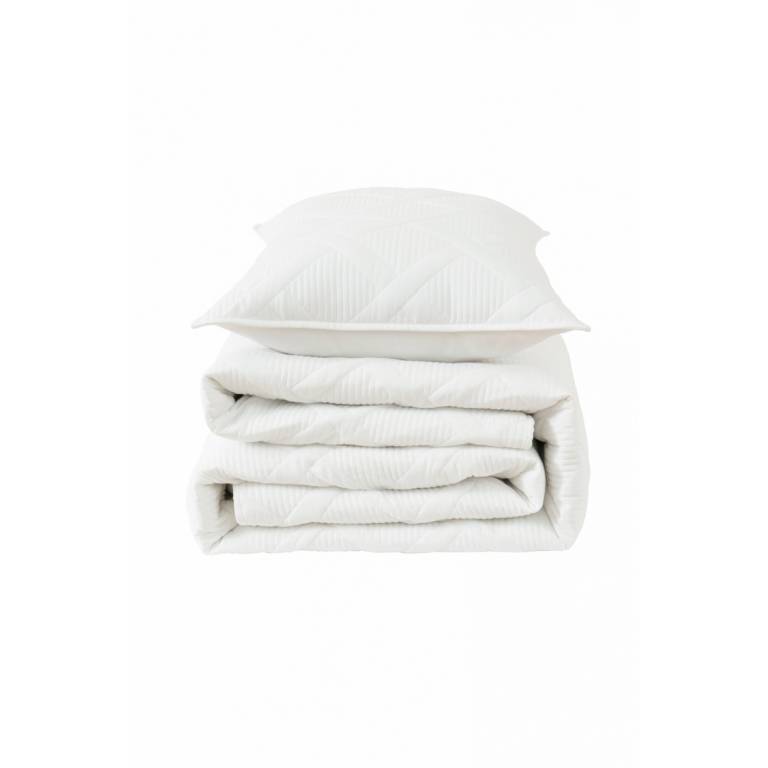 CONJUNTO COLCHA BORDADA A CUADROS TACTO SUAVE Y FUNDAS DE COJÍN (blanco, Cama 150:250x270)