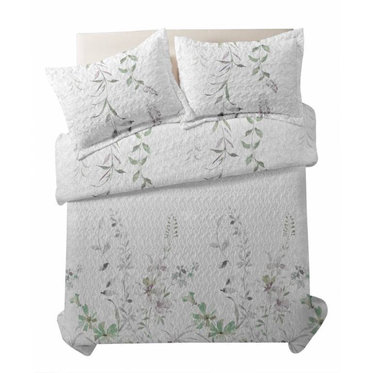 CONJUNTO COLCHA BOUTI ESTAMPADO DE FLORES Y FUNDAS DE COJÍN (verde, Cama 150:250x270)