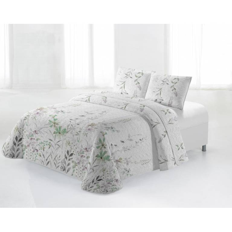 CONJUNTO COLCHA BOUTI ESTAMPADO DE FLORES Y FUNDAS DE COJÍN (verde, Cama 150:250x270)