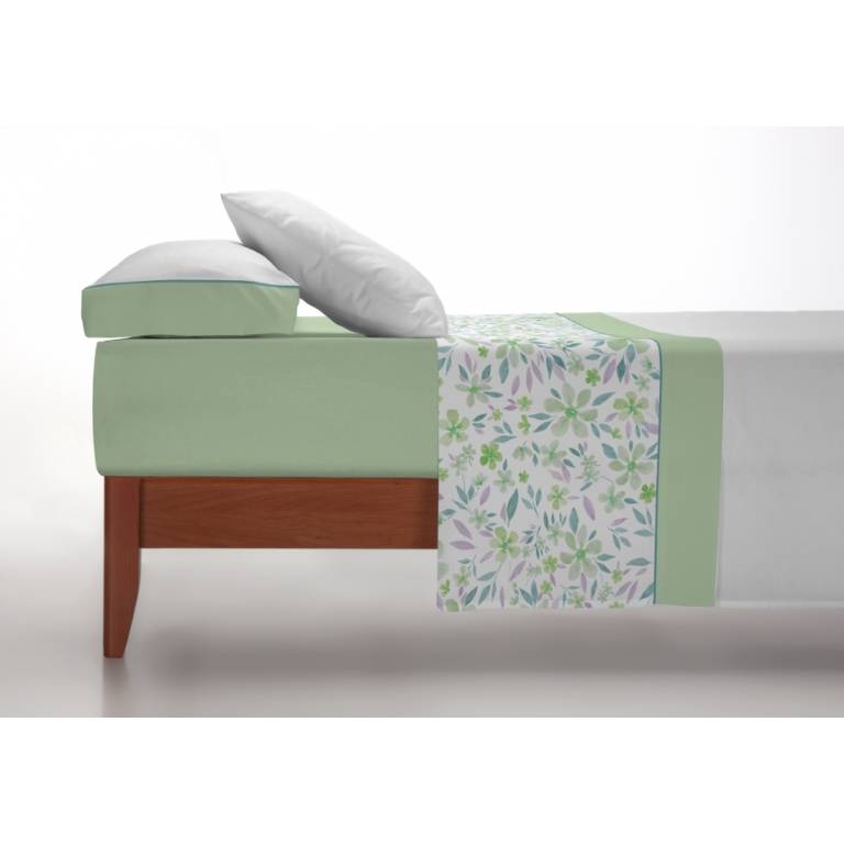 JUEGO SÁBANAS FLORES 3 PIEZAS (verde, Cama 105:180x270)