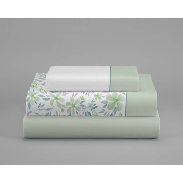 JUEGO SÁBANAS FLORES 3 PIEZAS (verde, Cama 105:180x270)