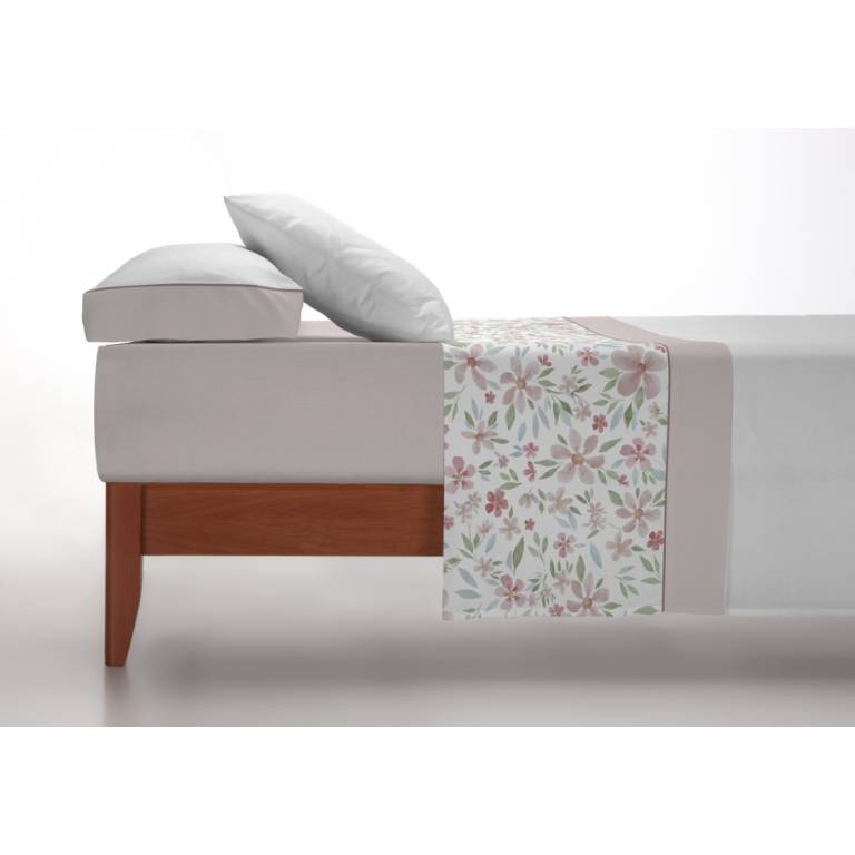 JUEGO SÁBANAS FLORES 3 PIEZAS (beige, Cama 105:180x270)