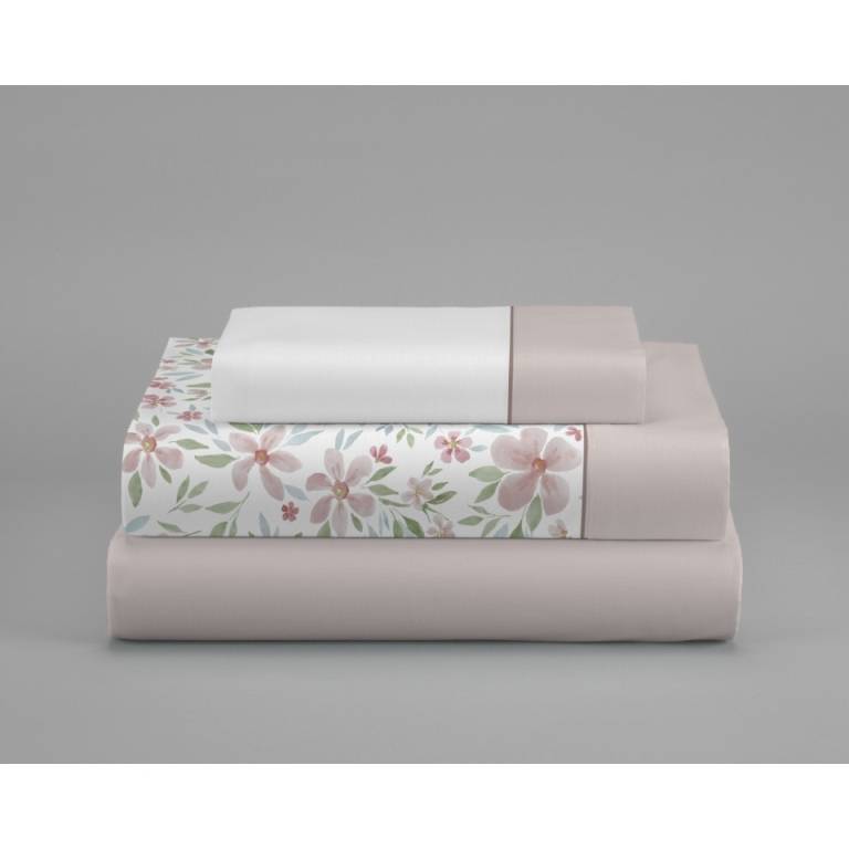 JUEGO SÁBANAS FLORES 3 PIEZAS (beige, Cama 105:180x270)