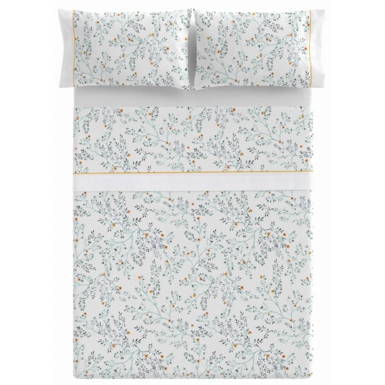 JUEGO SÁBANAS FLORES 3 PIEZAS (azul, Cama 105:180x270)