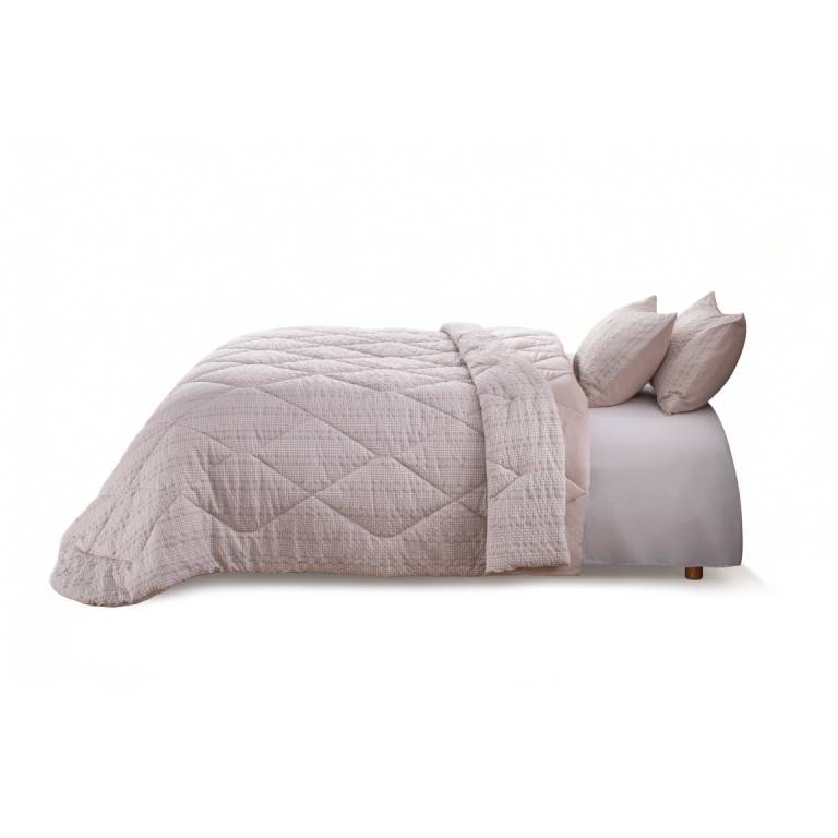 CONJUNTO COLCHA CUADRITOS TACTO SUAVE Y FUNDAS DE COJÍN (beige, Cama 090:180x270)