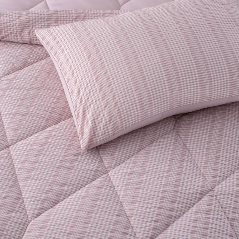 CONJUNTO COLCHA CUADRITOS TACTO SUAVE Y FUNDAS DE COJÍN (rosa, Cama 135:235x270)
