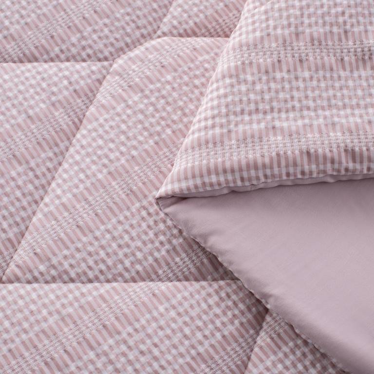 CONJUNTO COLCHA CUADRITOS TACTO SUAVE Y FUNDAS DE COJÍN (rosa, Cama 135:235x270)